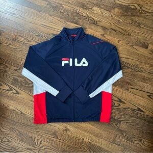 Fila Sport Men’s Full Zip Warm-up Navy Blue Red And White Jacket